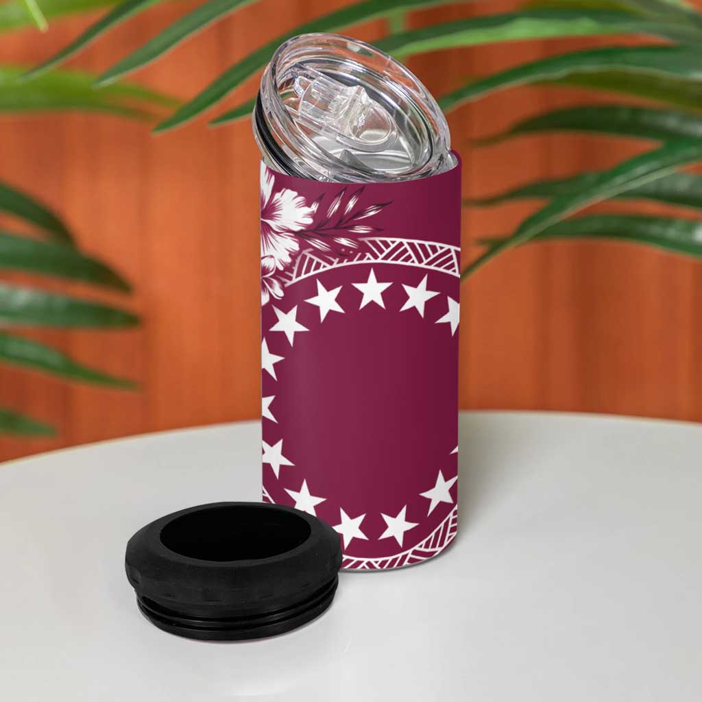 Kia Orana Cook Islands 4 in 1 Can Cooler Tumbler Tiare & Stars - Maroon