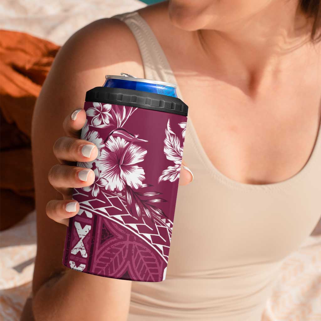 Kia Orana Cook Islands 4 in 1 Can Cooler Tumbler Tiare & Stars - Maroon