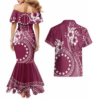 Kia Orana Cook Islands Couples Matching Mermaid Dress and Hawaiian Shirt Tiare and Stars - Maroon LT7 - Polynesian Pride