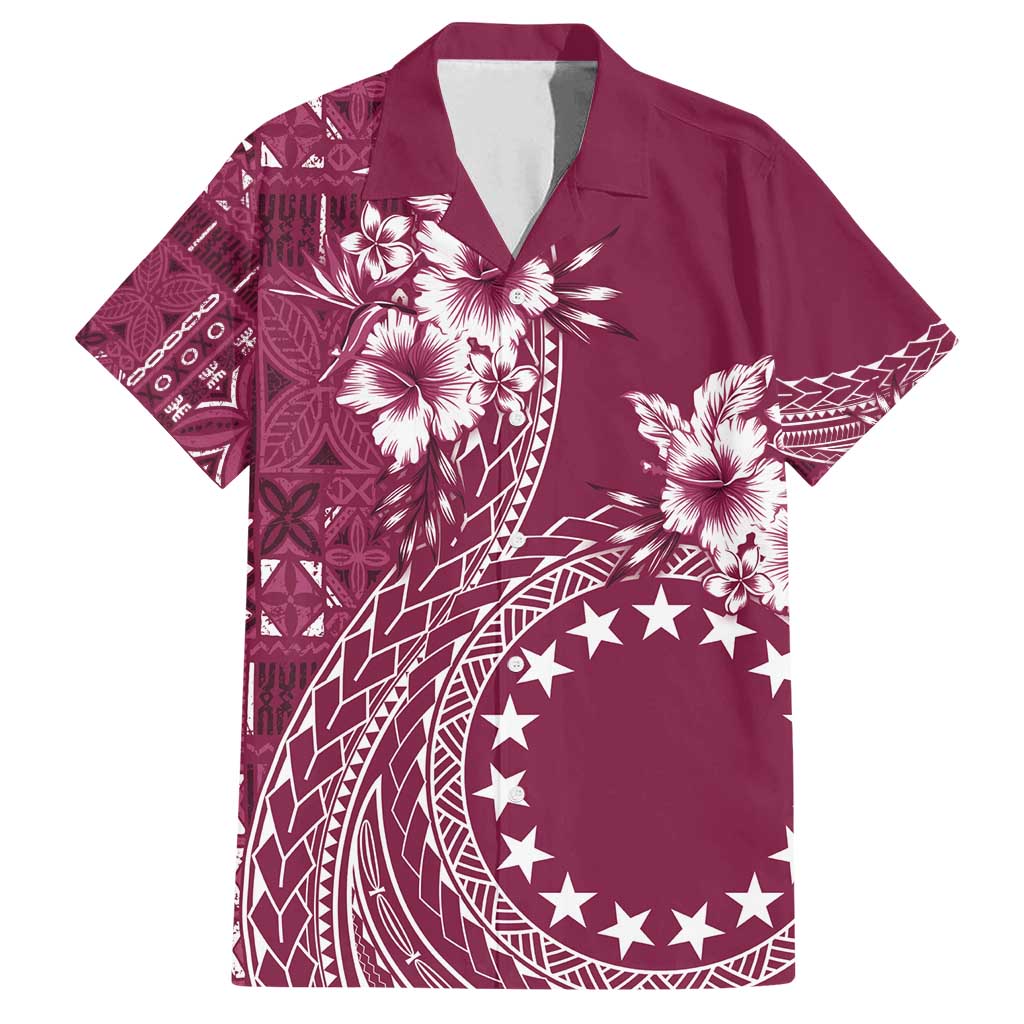 Kia Orana Cook Islands Family Matching Long Sleeve Bodycon Dress and Hawaiian Shirt Tiare and Stars - Maroon LT7 Dad's Shirt - Short Sleeve Maroon - Polynesian Pride