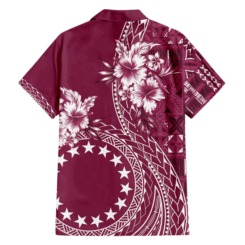 Kia Orana Cook Islands Family Matching Long Sleeve Bodycon Dress and Hawaiian Shirt Tiare and Stars - Maroon LT7 - Polynesian Pride