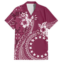 Kia Orana Cook Islands Family Matching Off The Shoulder Long Sleeve Dress and Hawaiian Shirt Tiare and Stars - Maroon LT7 Dad's Shirt - Short Sleeve Maroon - Polynesian Pride