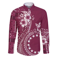 Kia Orana Cook Islands Family Matching Off The Shoulder Long Sleeve Dress and Hawaiian Shirt Tiare and Stars - Maroon LT7 Dad's Shirt - Long Sleeve Maroon - Polynesian Pride