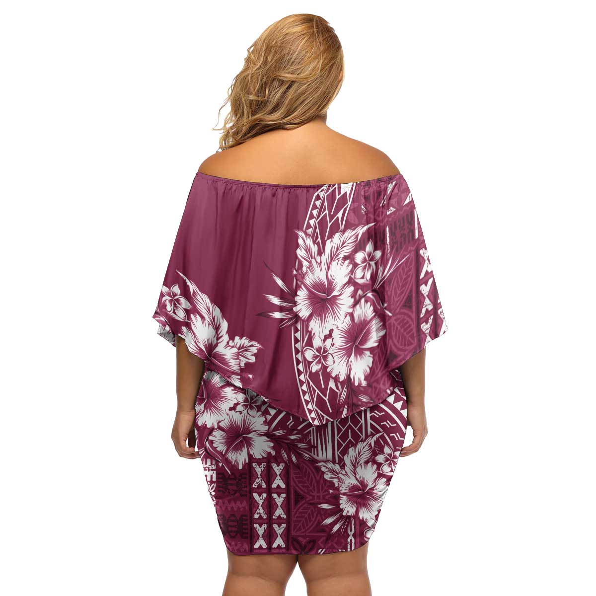 Kia Orana Cook Islands Family Matching Off Shoulder Short Dress and Hawaiian Shirt Tiare and Stars - Maroon LT7 - Polynesian Pride