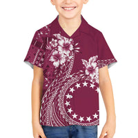 Kia Orana Cook Islands Family Matching Off Shoulder Short Dress and Hawaiian Shirt Tiare and Stars - Maroon LT7 Son's Shirt Maroon - Polynesian Pride