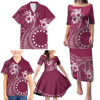 Kia Orana Cook Islands Family Matching Puletasi and Hawaiian Shirt Tiare and Stars - Maroon LT7 - Polynesian Pride