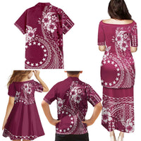 Kia Orana Cook Islands Family Matching Puletasi and Hawaiian Shirt Tiare and Stars - Maroon LT7 - Polynesian Pride