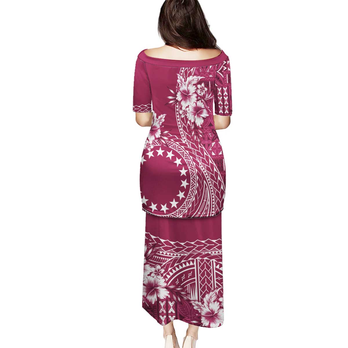 Kia Orana Cook Islands Family Matching Puletasi and Hawaiian Shirt Tiare and Stars - Maroon LT7 - Polynesian Pride
