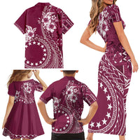 Kia Orana Cook Islands Family Matching Short Sleeve Bodycon Dress and Hawaiian Shirt Tiare and Stars - Maroon LT7 - Polynesian Pride