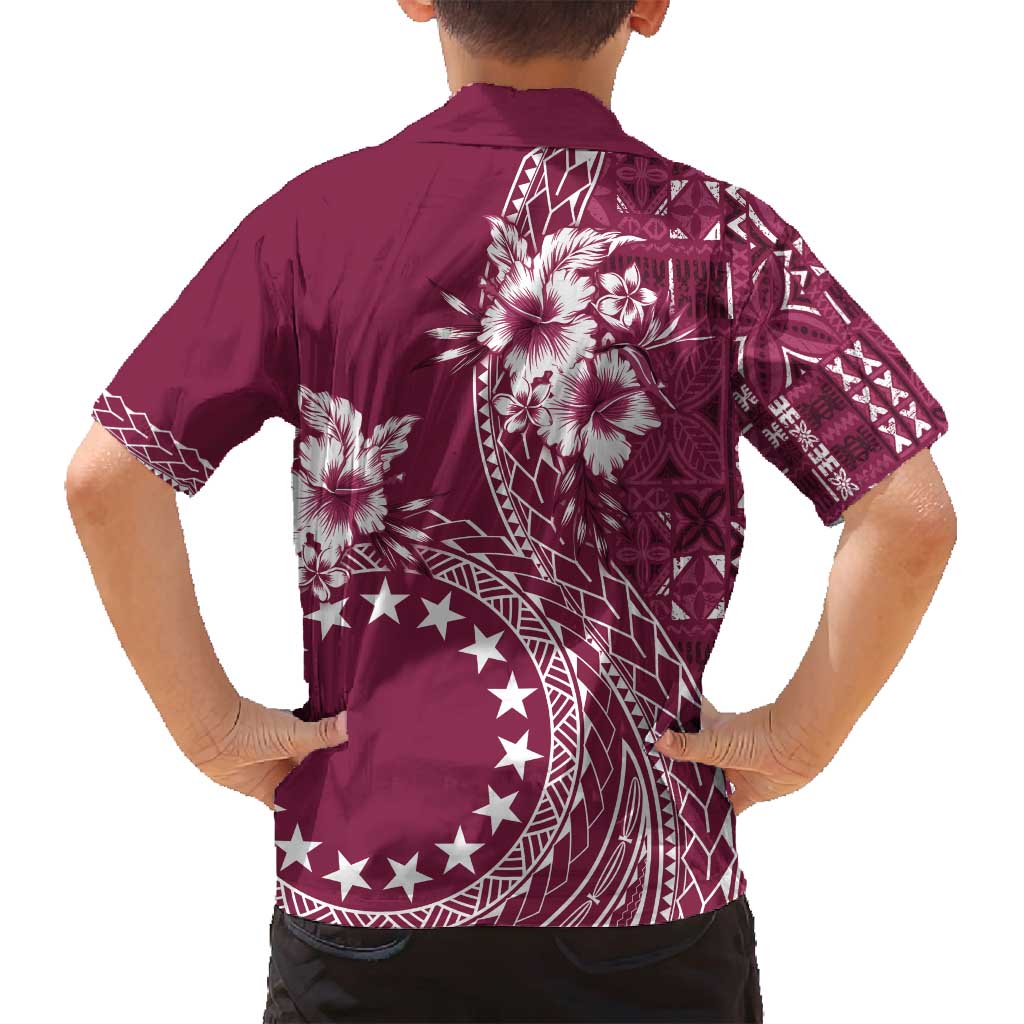 Kia Orana Cook Islands Family Matching Tank Maxi Dress and Hawaiian Shirt Tiare and Stars - Maroon LT7 - Polynesian Pride