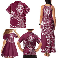 Kia Orana Cook Islands Family Matching Tank Maxi Dress and Hawaiian Shirt Tiare and Stars - Maroon LT7 - Polynesian Pride
