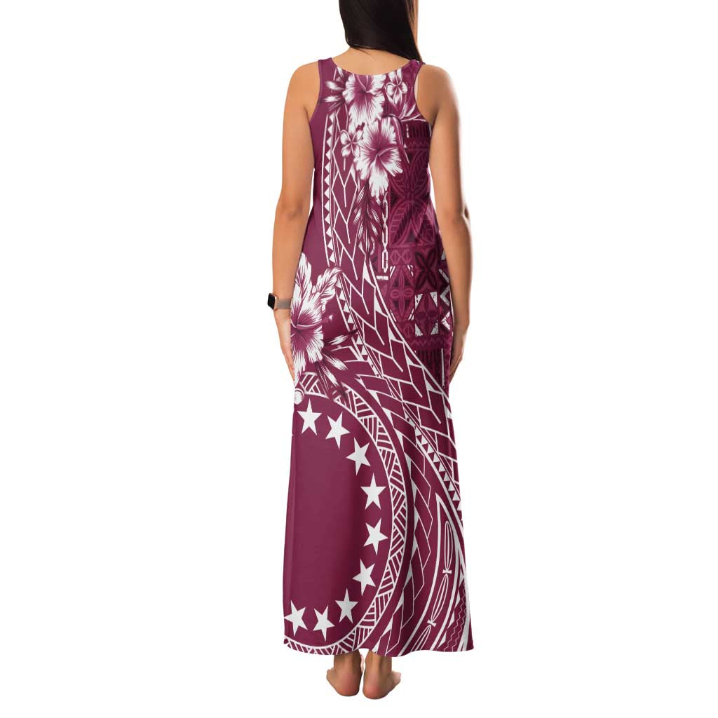 Kia Orana Cook Islands Family Matching Tank Maxi Dress and Hawaiian Shirt Tiare and Stars - Maroon LT7 - Polynesian Pride