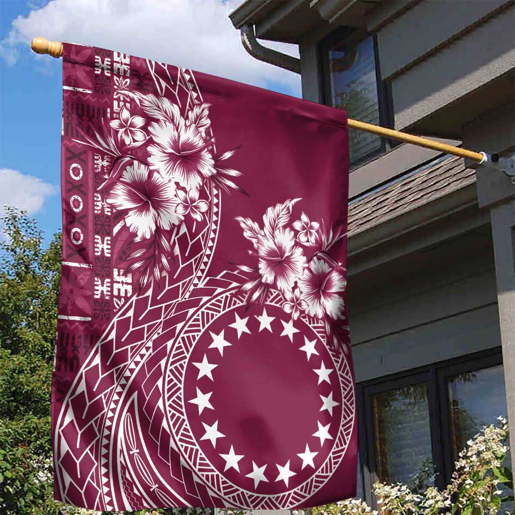 Kia Orana Cook Islands Garden Flag Tiare and Stars - Maroon LT7 - Polynesian Pride