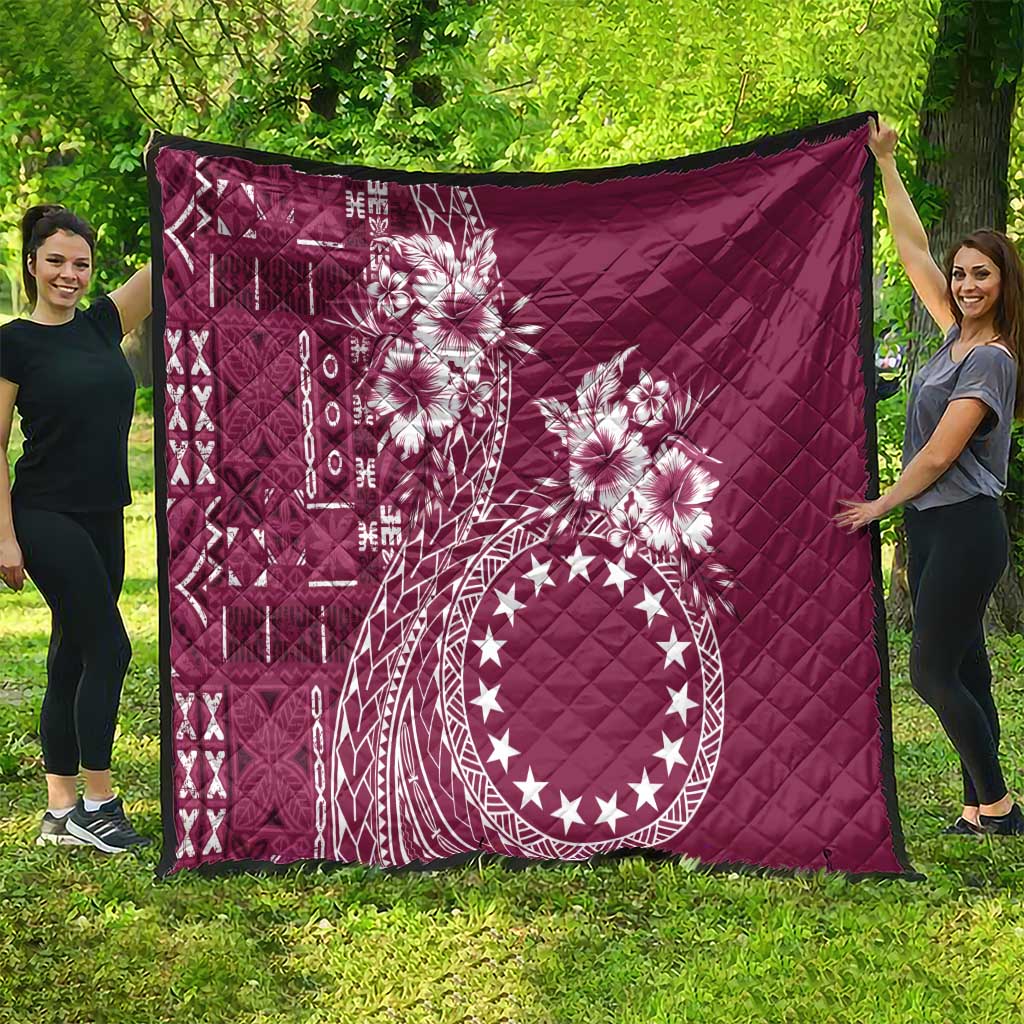 Kia Orana Cook Islands Quilt Tiare and Stars - Maroon