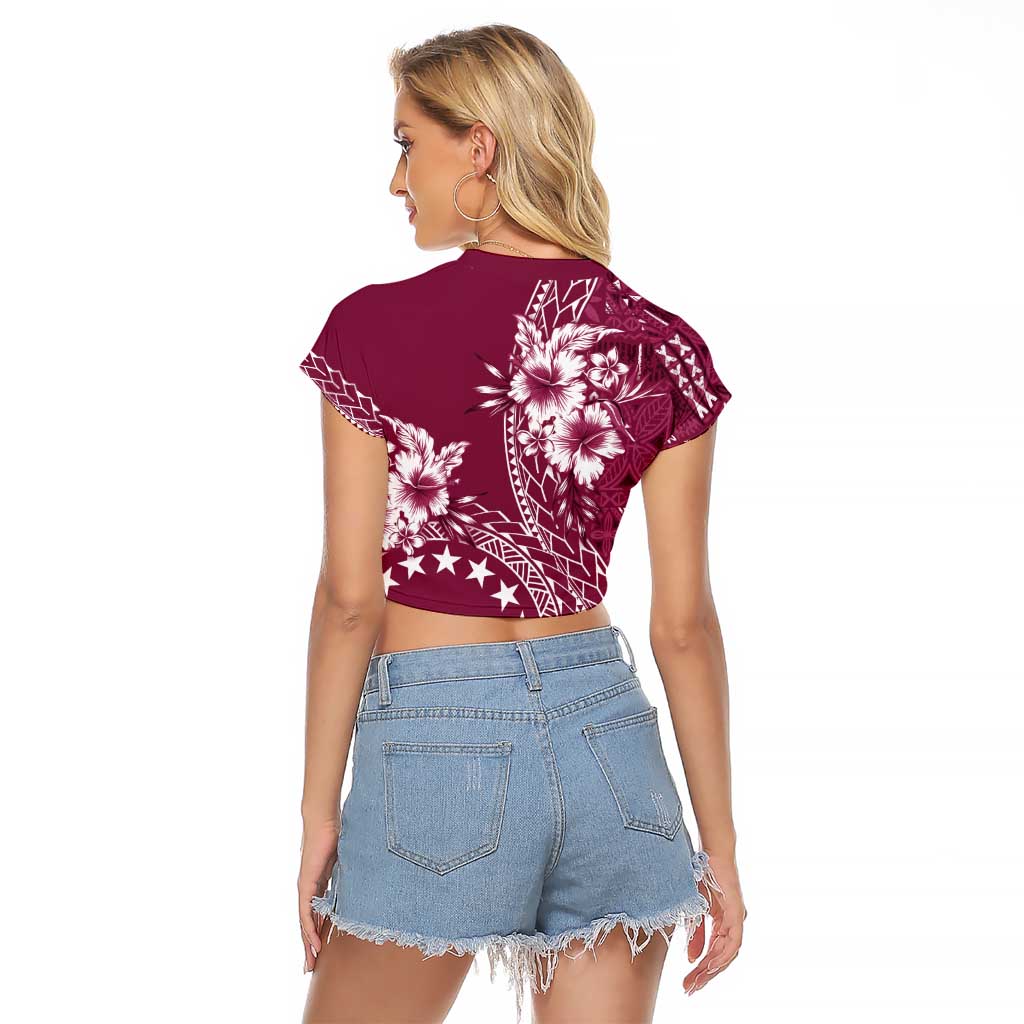 Kia Orana Cook Islands Raglan Cropped T Shirt Tiare and Stars - Maroon