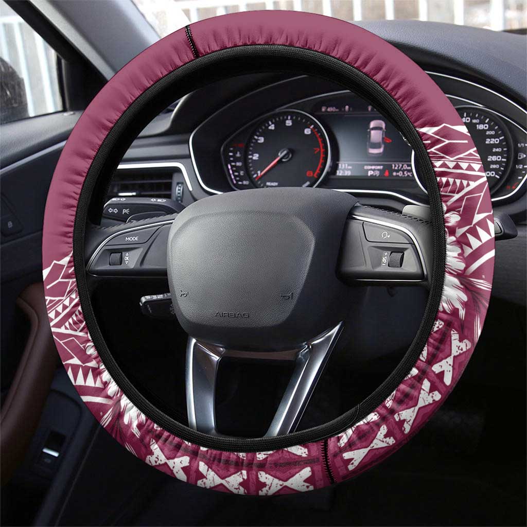 Kia Orana Cook Islands Steering Wheel Cover Tiare and Stars - Maroon LT7 - Polynesian Pride