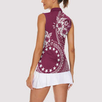Kia Orana Cook Islands Women Sleeveless Polo Shirt Tiare and Stars - Maroon