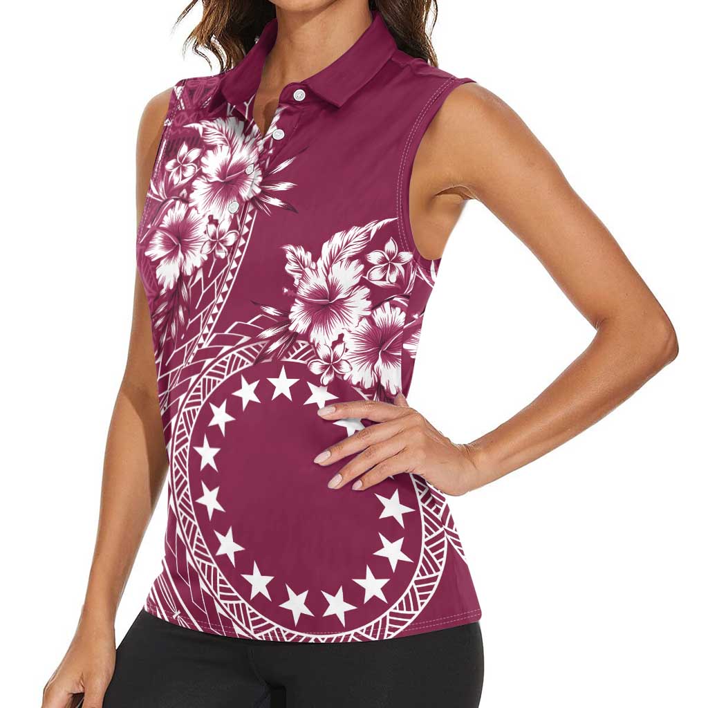 Kia Orana Cook Islands Women Sleeveless Polo Shirt Tiare and Stars - Maroon