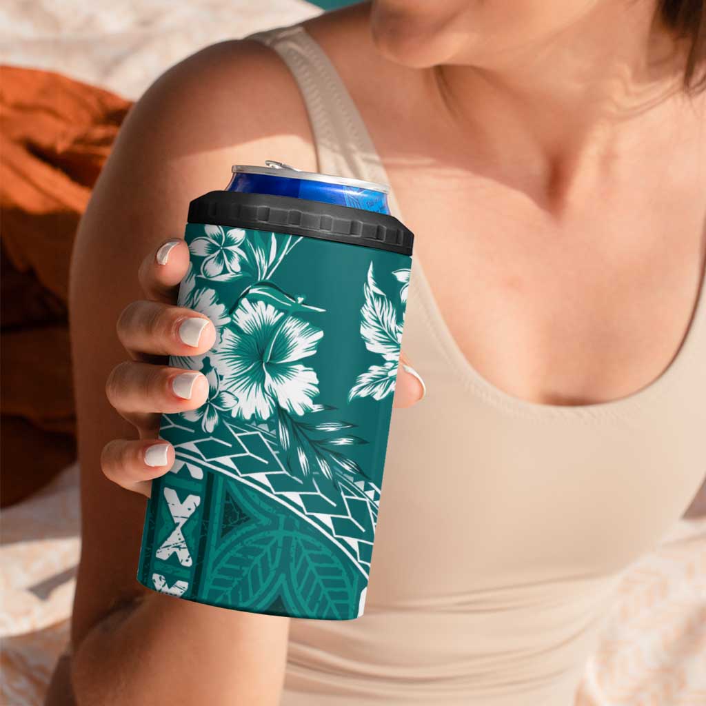 Kia Orana Cook Islands 4 in 1 Can Cooler Tumbler Tiare & Stars - Teal