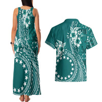 Kia Orana Cook Islands Couples Matching Tank Maxi Dress and Hawaiian Shirt Tiare and Stars - Teal LT7 - Polynesian Pride