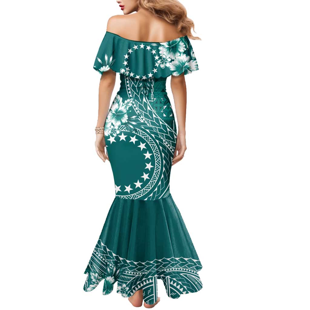 Kia Orana Cook Islands Family Matching Mermaid Dress and Hawaiian Shirt Tiare and Stars - Teal LT7 - Polynesian Pride