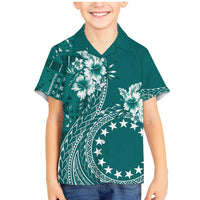 Kia Orana Cook Islands Family Matching Mermaid Dress and Hawaiian Shirt Tiare and Stars - Teal LT7 Son's Shirt Teal - Polynesian Pride