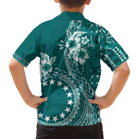 Kia Orana Cook Islands Family Matching Off Shoulder Maxi Dress and Hawaiian Shirt Tiare and Stars - Teal LT7 - Polynesian Pride