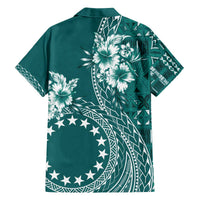 Kia Orana Cook Islands Family Matching Off Shoulder Short Dress and Hawaiian Shirt Tiare and Stars - Teal LT7 - Polynesian Pride
