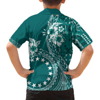 Kia Orana Cook Islands Family Matching Puletasi and Hawaiian Shirt Tiare and Stars - Teal LT7 - Polynesian Pride