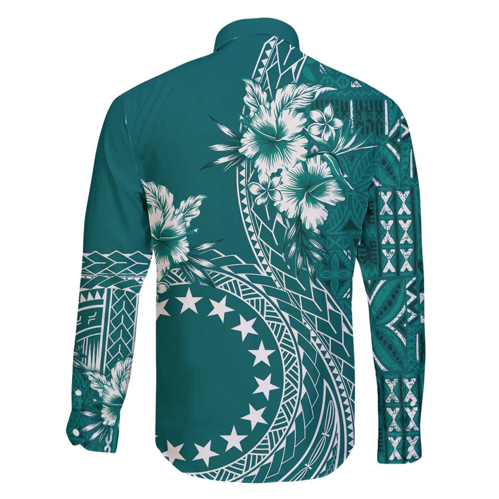Kia Orana Cook Islands Family Matching Short Sleeve Bodycon Dress and Hawaiian Shirt Tiare and Stars - Teal LT7 - Polynesian Pride