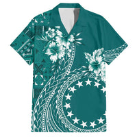 Kia Orana Cook Islands Family Matching Summer Maxi Dress and Hawaiian Shirt Tiare and Stars - Teal LT7 Dad's Shirt - Short Sleeve Teal - Polynesian Pride