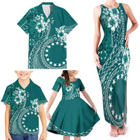 Kia Orana Cook Islands Family Matching Tank Maxi Dress and Hawaiian Shirt Tiare and Stars - Teal LT7 - Polynesian Pride
