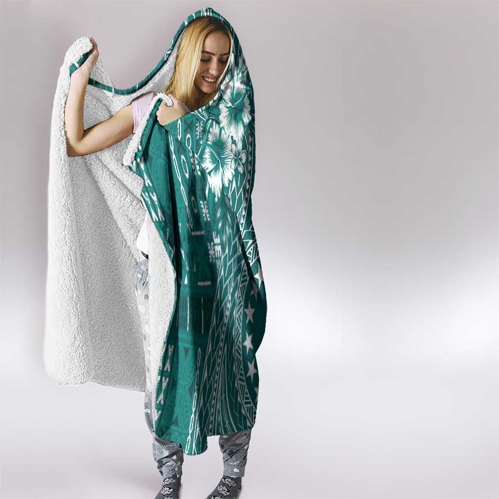 Kia Orana Cook Islands Hooded Blanket Tiare and Stars - Teal
