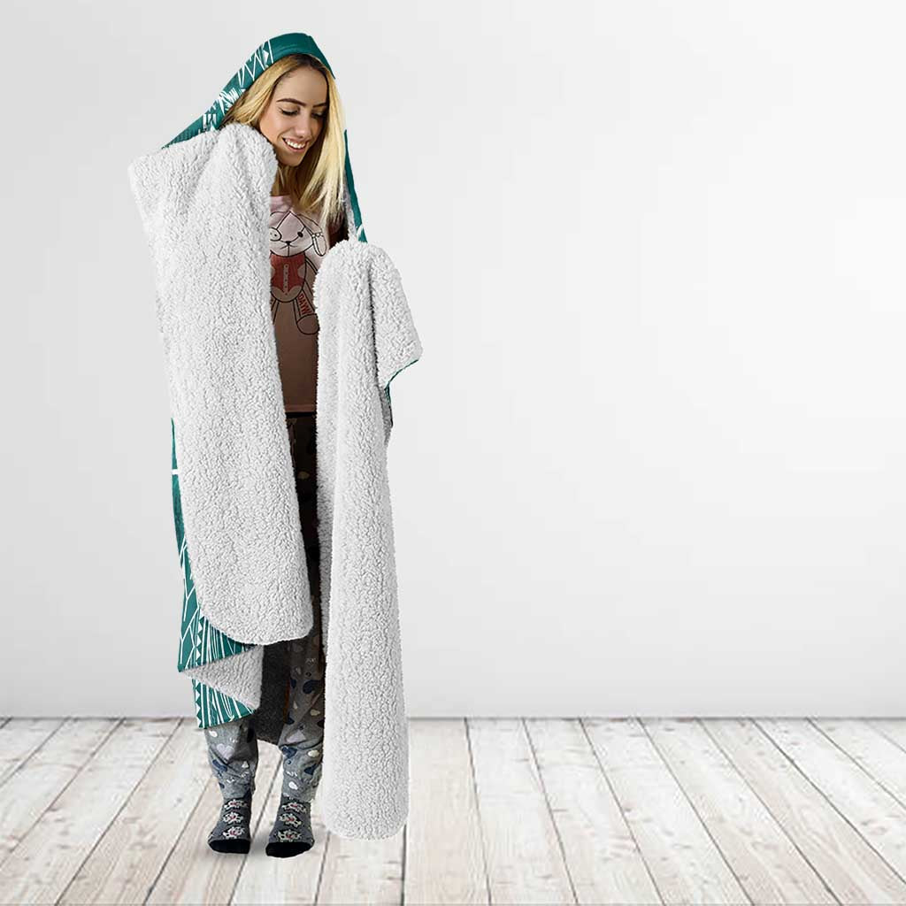 Kia Orana Cook Islands Hooded Blanket Tiare and Stars - Teal
