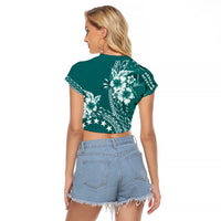 Kia Orana Cook Islands Raglan Cropped T Shirt Tiare and Stars - Teal