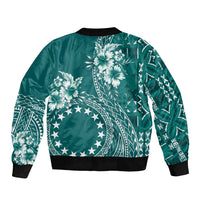Kia Orana Cook Islands Sleeve Zip Bomber Jacket Tiare and Stars - Teal LT7 - Polynesian Pride