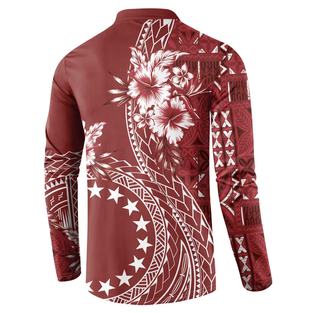 Kia Orana Cook Islands Button Sweatshirt Tiare and Stars - Scarlet