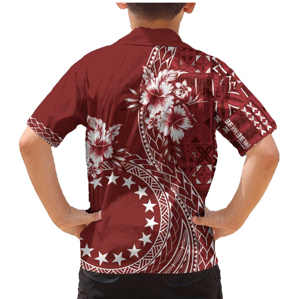 Kia Orana Cook Islands Family Matching Mermaid Dress and Hawaiian Shirt Tiare and Stars - Scarlet LT7 - Polynesian Pride