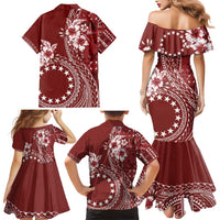 Kia Orana Cook Islands Family Matching Mermaid Dress and Hawaiian Shirt Tiare and Stars - Scarlet LT7 - Polynesian Pride