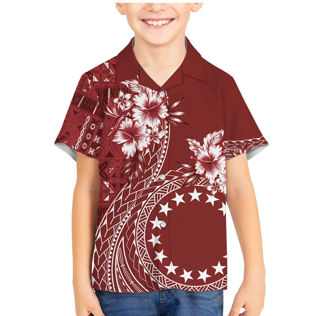 Kia Orana Cook Islands Family Matching Mermaid Dress and Hawaiian Shirt Tiare and Stars - Scarlet LT7 Son's Shirt Red - Polynesian Pride