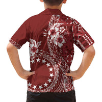 Kia Orana Cook Islands Family Matching Off The Shoulder Long Sleeve Dress and Hawaiian Shirt Tiare and Stars - Scarlet LT7 - Polynesian Pride
