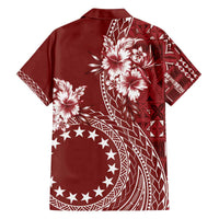 Kia Orana Cook Islands Family Matching Off Shoulder Short Dress and Hawaiian Shirt Tiare and Stars - Scarlet LT7 - Polynesian Pride