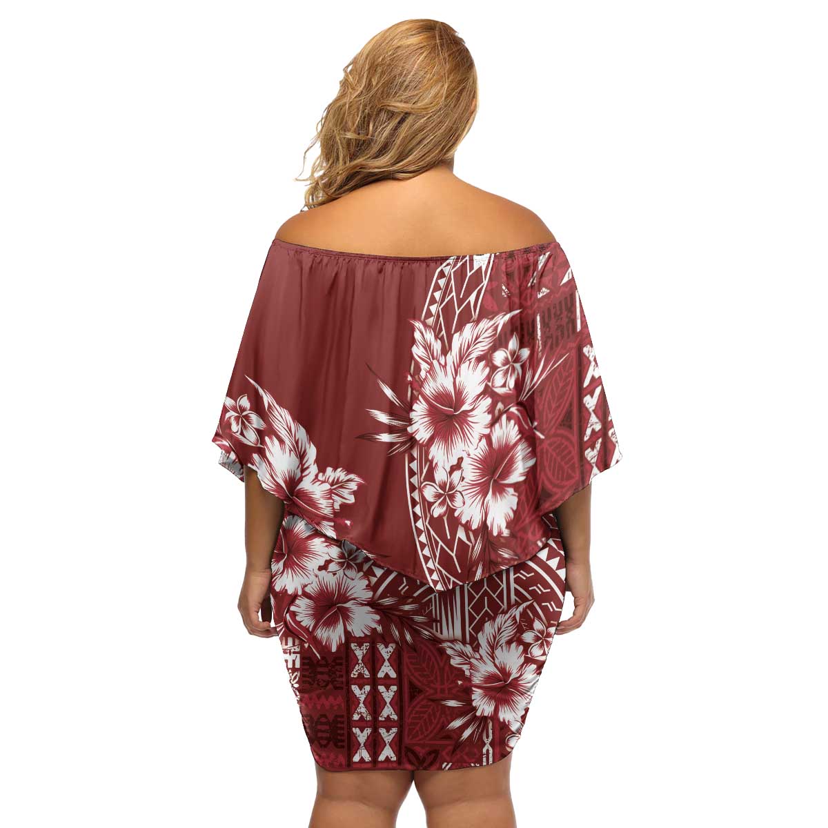 Kia Orana Cook Islands Family Matching Off Shoulder Short Dress and Hawaiian Shirt Tiare and Stars - Scarlet LT7 - Polynesian Pride