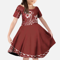 Kia Orana Cook Islands Family Matching Puletasi and Hawaiian Shirt Tiare and Stars - Scarlet LT7 Daughter's Dress Red - Polynesian Pride