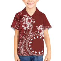 Kia Orana Cook Islands Family Matching Puletasi and Hawaiian Shirt Tiare and Stars - Scarlet LT7 Son's Shirt Red - Polynesian Pride