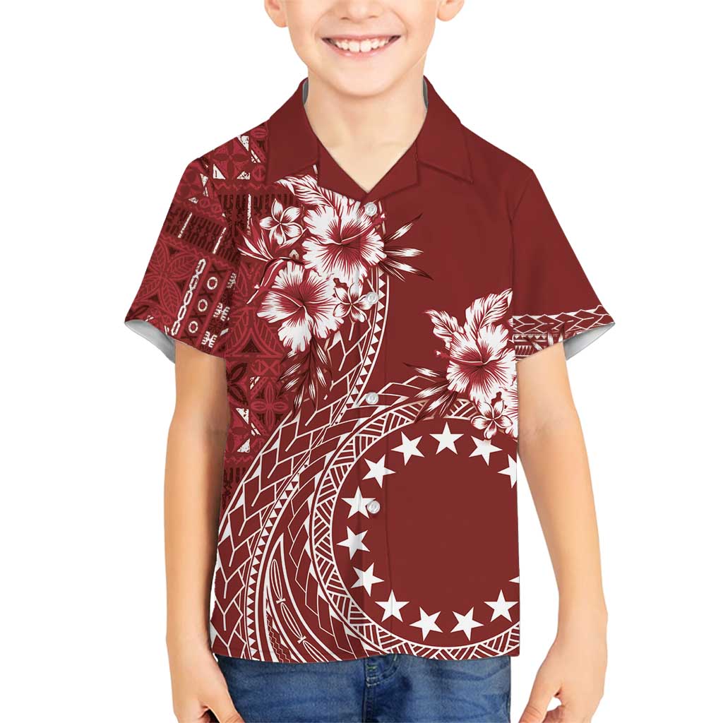 Kia Orana Cook Islands Family Matching Summer Maxi Dress and Hawaiian Shirt Tiare and Stars - Scarlet LT7 Son's Shirt Red - Polynesian Pride