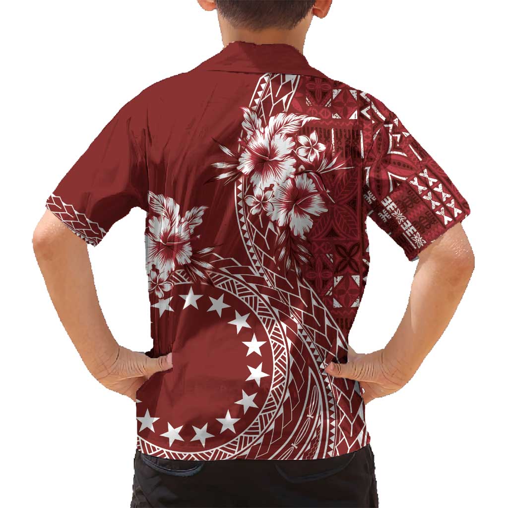 Kia Orana Cook Islands Family Matching Tank Maxi Dress and Hawaiian Shirt Tiare and Stars - Scarlet LT7 - Polynesian Pride
