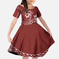 Kia Orana Cook Islands Family Matching Tank Maxi Dress and Hawaiian Shirt Tiare and Stars - Scarlet LT7 Daughter's Dress Red - Polynesian Pride
