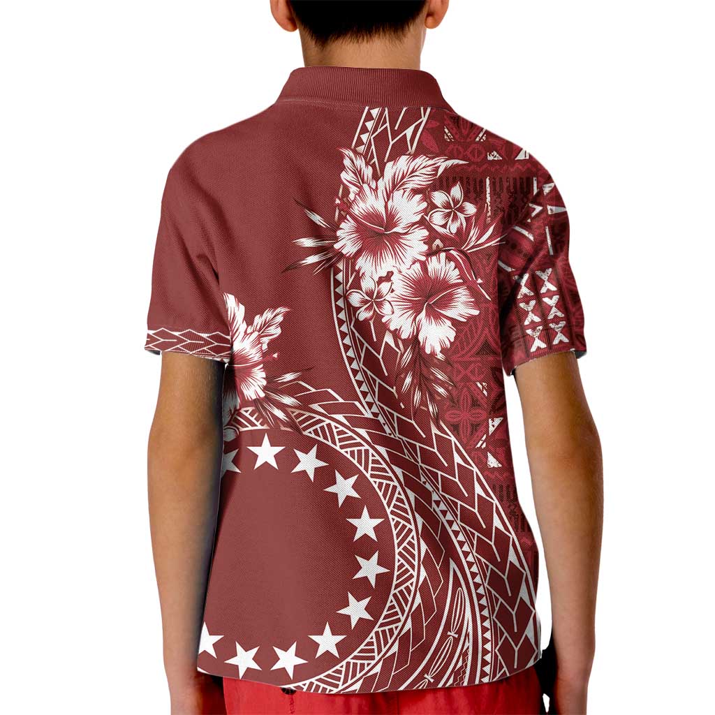 Kia Orana Cook Islands Kid Polo Shirt Tiare and Stars - Scarlet