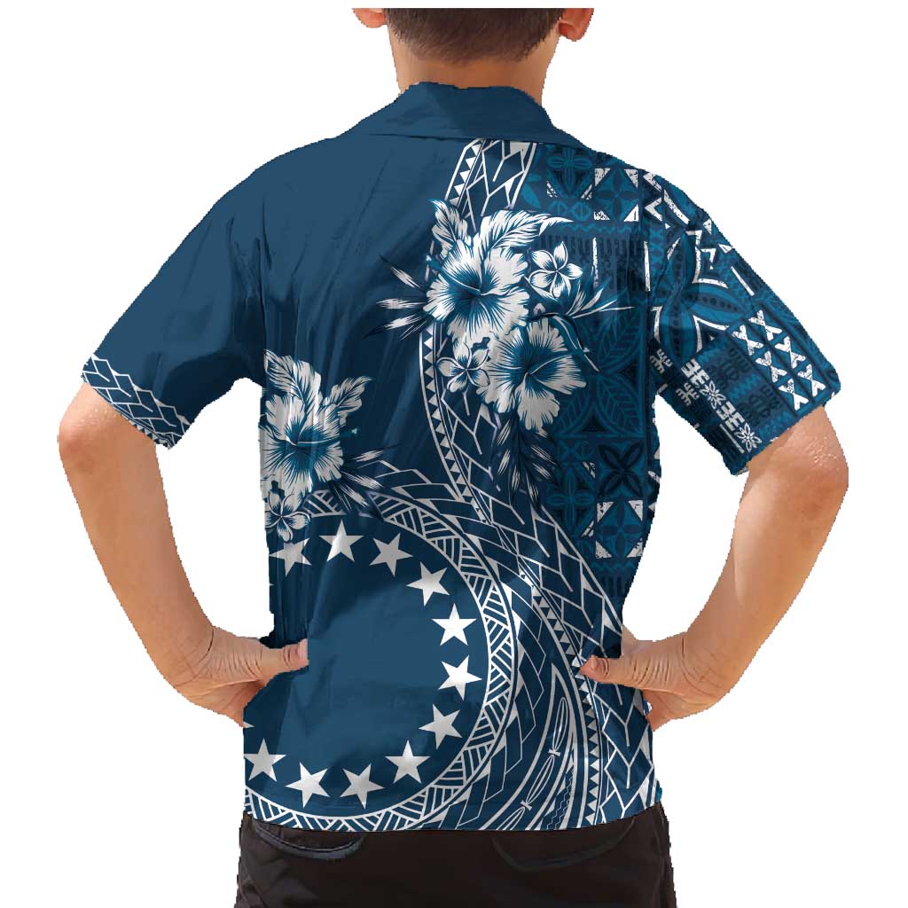 Kia Orana Cook Islands Family Matching Mermaid Dress and Hawaiian Shirt Tiare and Stars - Navy Blue LT7 - Polynesian Pride